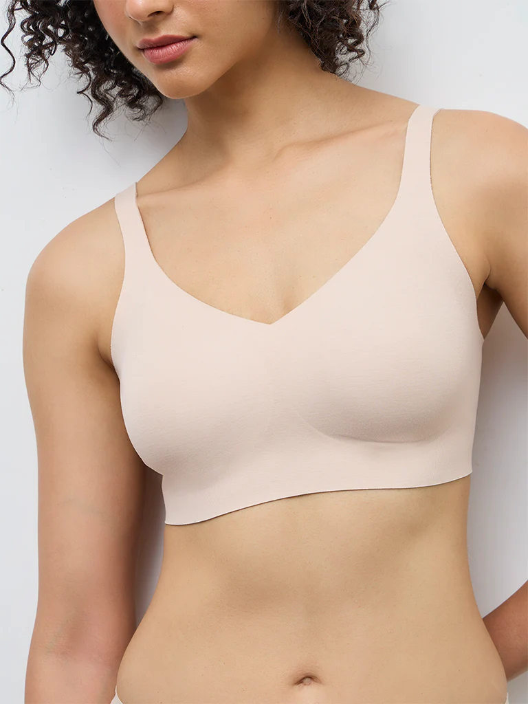 Wunderlove Light Beige Cotton-Blend Padded Bra - Image 3