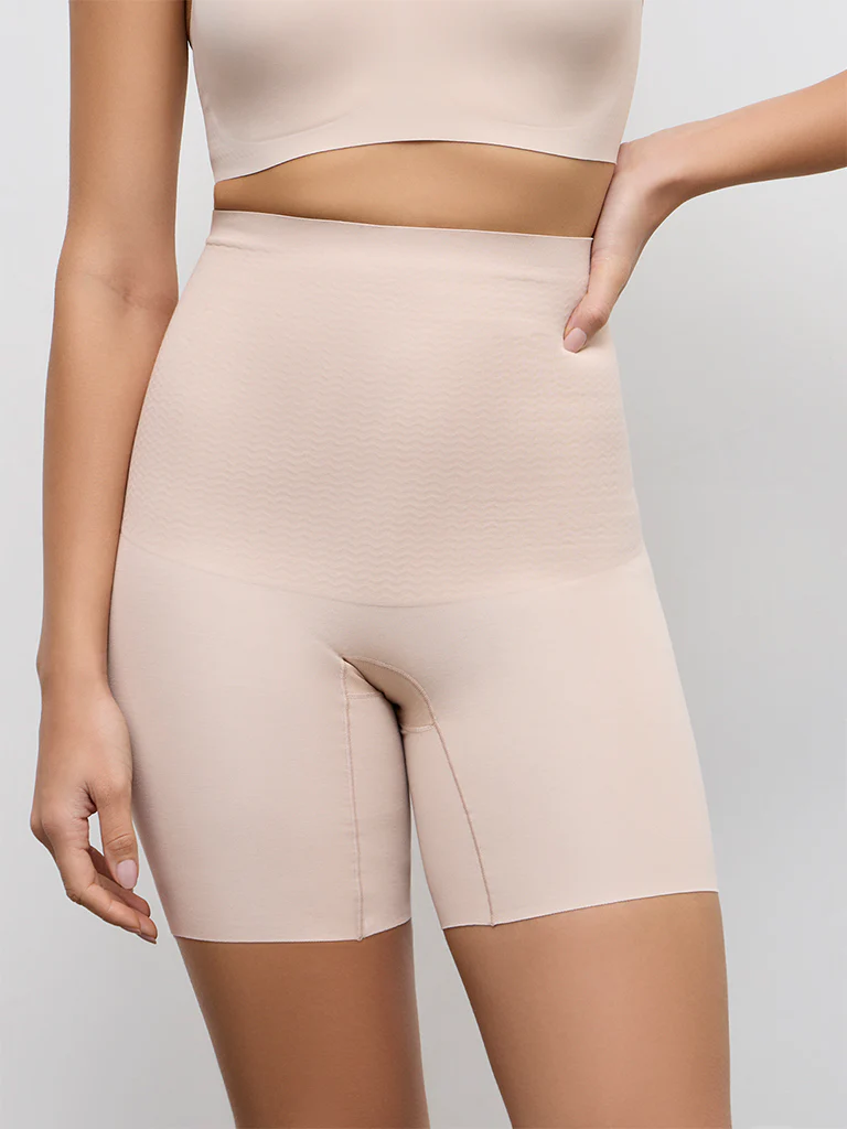 Wunderlove Light Beige High-Rise Cotton-Blend Shapewear Shorts - Image 2