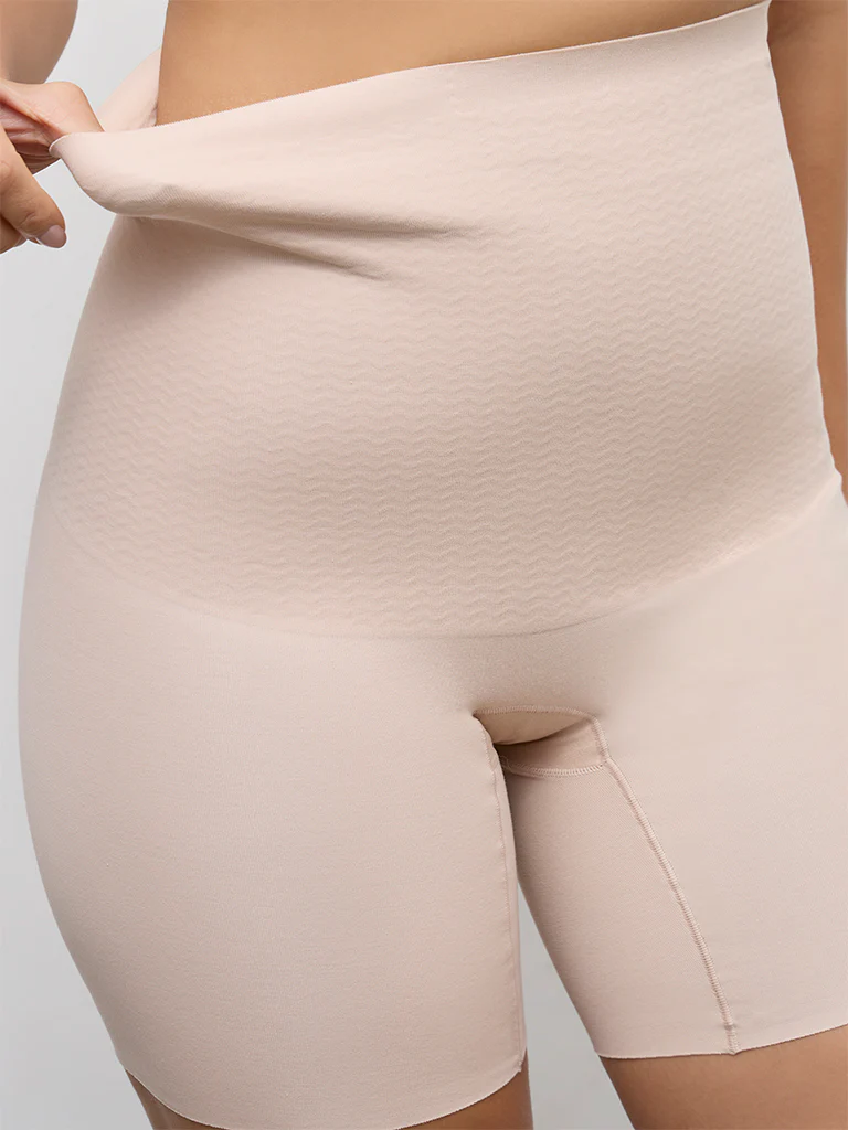 Wunderlove Light Beige High-Rise Cotton-Blend Shapewear Shorts - Image 3