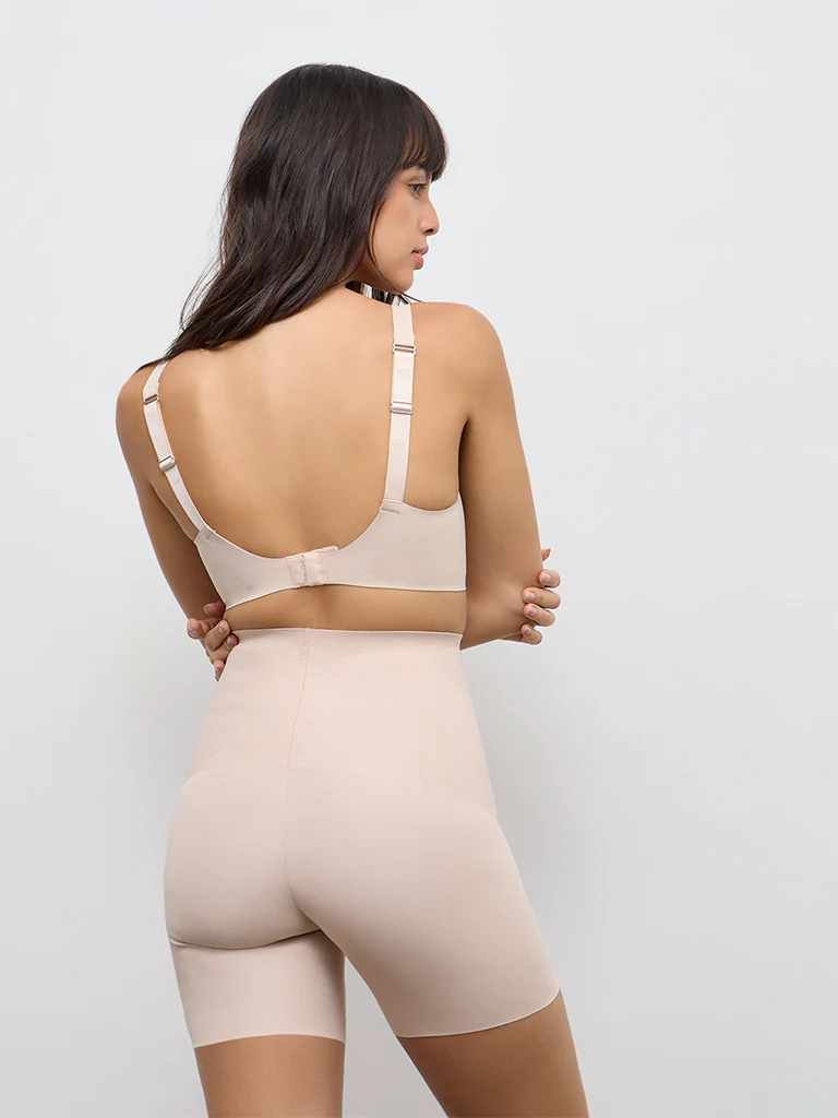 Wunderlove Light Beige High-Rise Cotton-Blend Shapewear Shorts - Image 4