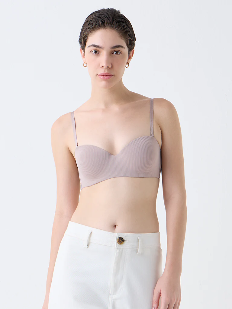 Wunderlove Light Beige Self-Striped Underwired Strapless Bra - Image 2