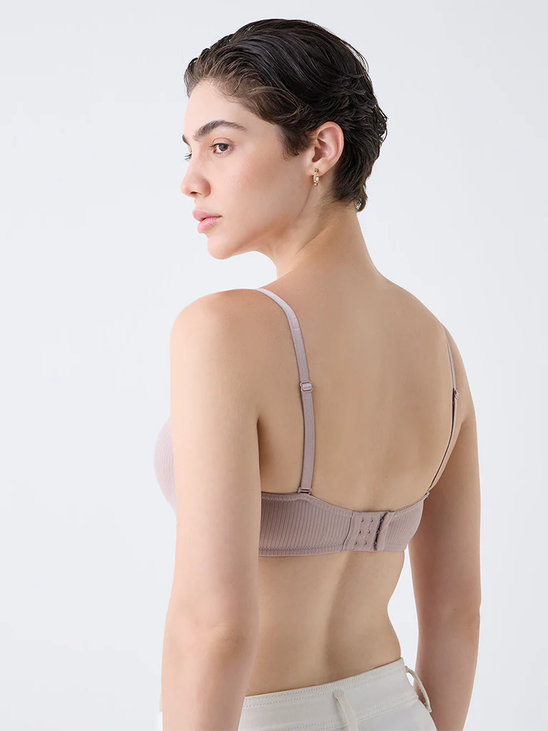 Wunderlove Light Beige Self-Striped Underwired Strapless Bra - Image 4