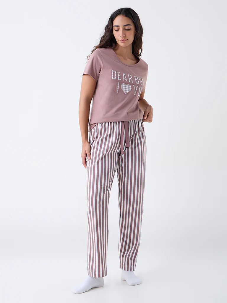 Wunderlove Light Brown Cotton Pyjama Set in a Bag