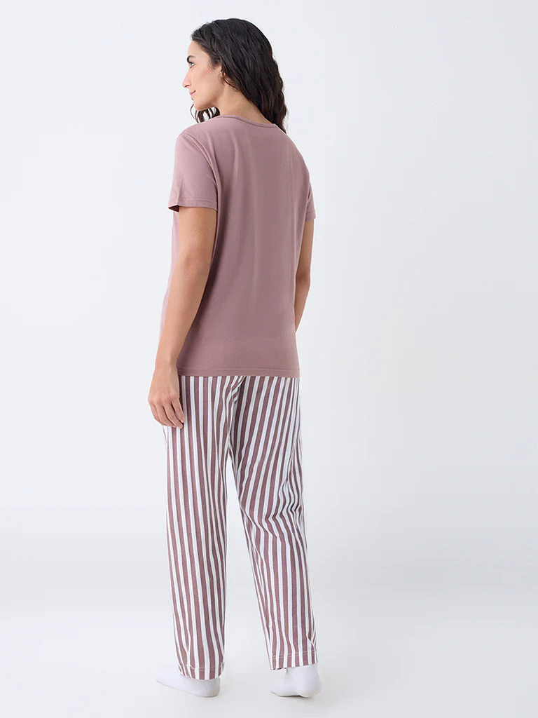 Wunderlove Light Brown Cotton Pyjama Set in a Bag - Image 4