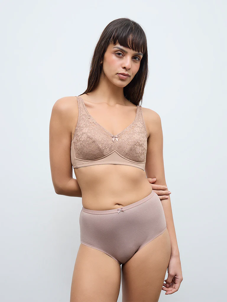 Wunderlove Light Brown Floral Lace Padded Bra