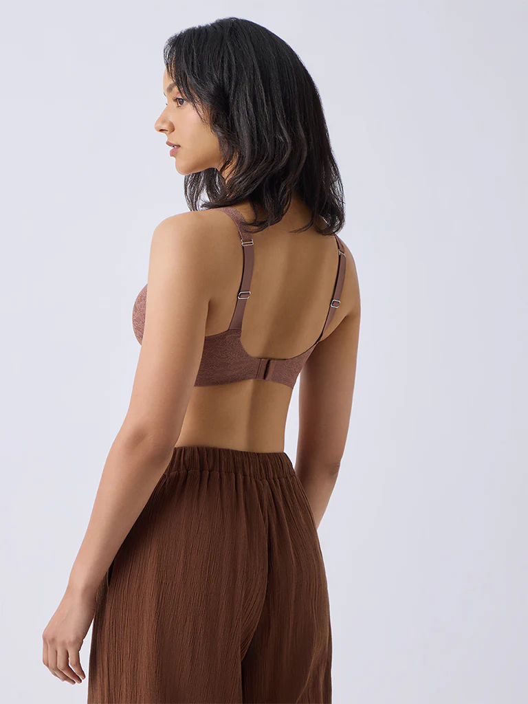 Wunderlove Light Brown Lace-Detailed Invisible Padded Bra - Image 4