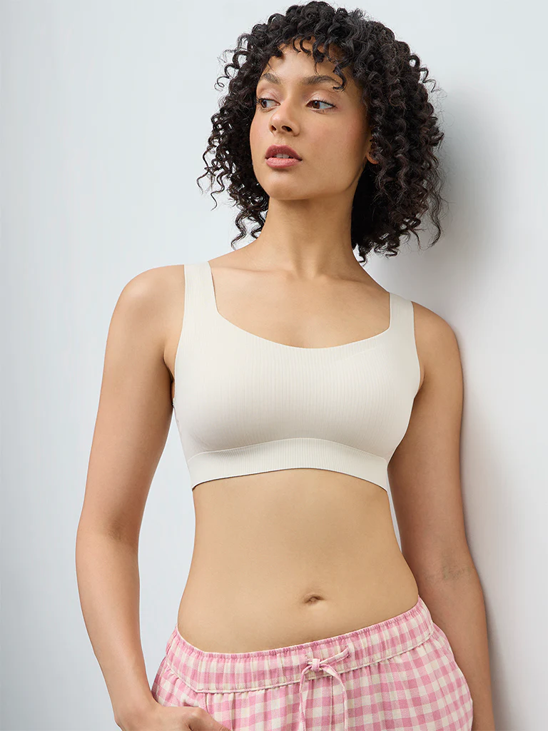 Wunderlove Light Cream Self-Striped Padded Bra - Image 2