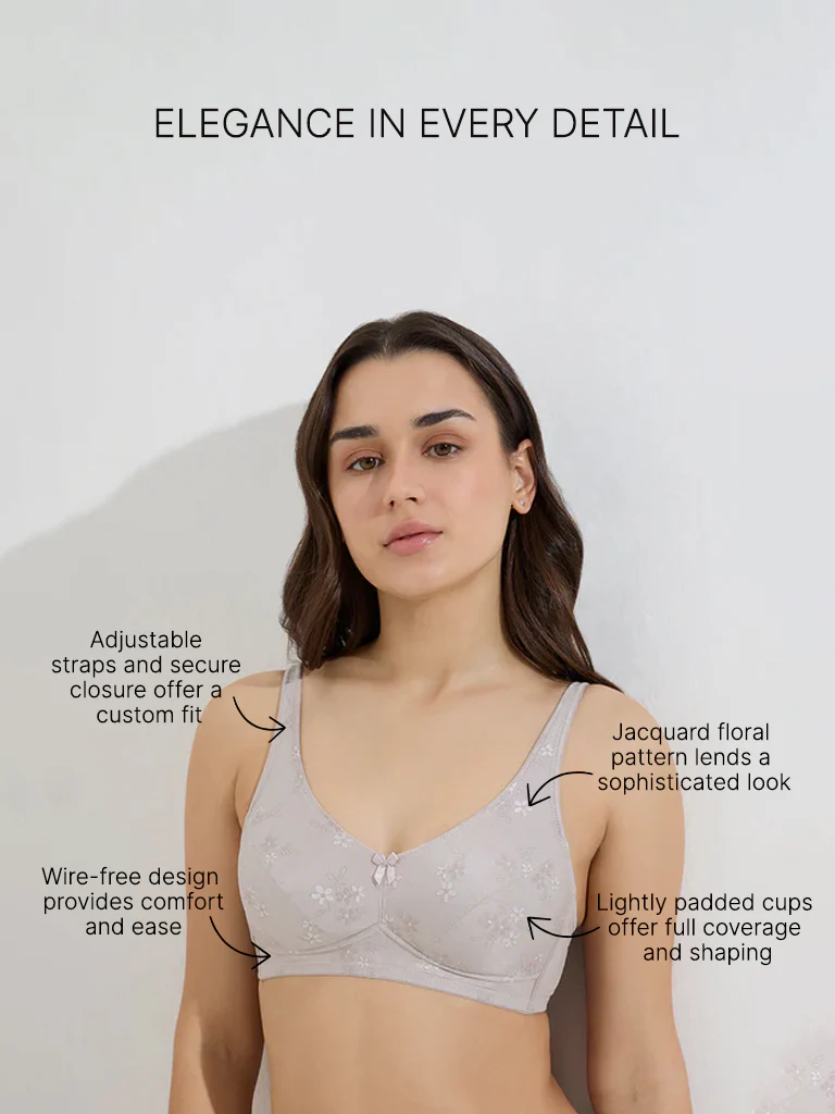 Wunderlove Light Grey Jacquard Floral Design Padded Bra - Image 3