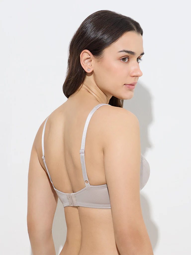 Wunderlove Light Grey Jacquard Floral Design Padded Bra - Image 5