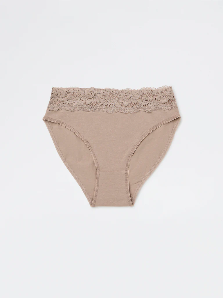 Wunderlove Light Taupe Lace Detailed Hi-Leg Cotton-Blend Briefs - Pack of 3 - Image 6