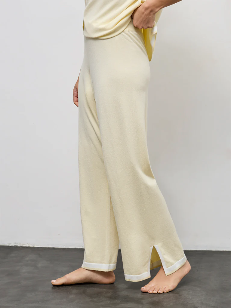 Wunderlove Light Yellow Contrast Detailed High-Rise Pants - Image 2