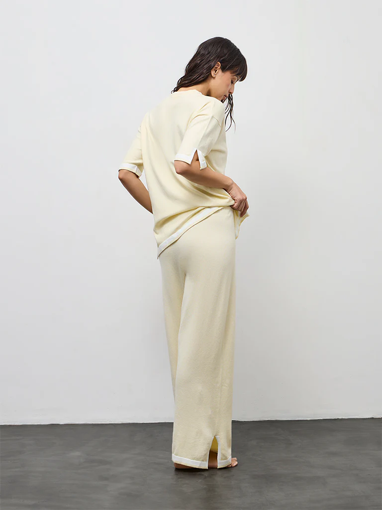 Wunderlove Light Yellow Contrast Detailed High-Rise Pants - Image 4
