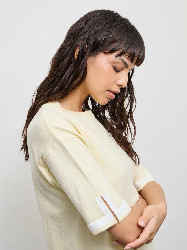 Wunderlove Light Yellow Contrast Detailed Top - Image 3