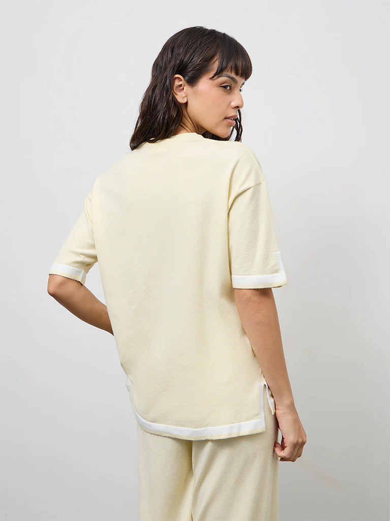 Wunderlove Light Yellow Contrast Detailed Top - Image 4