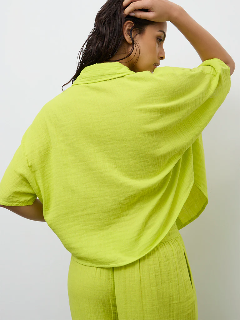 Wunderlove Lime Crinkle-Textured Cotton Beach Shirt - Image 4