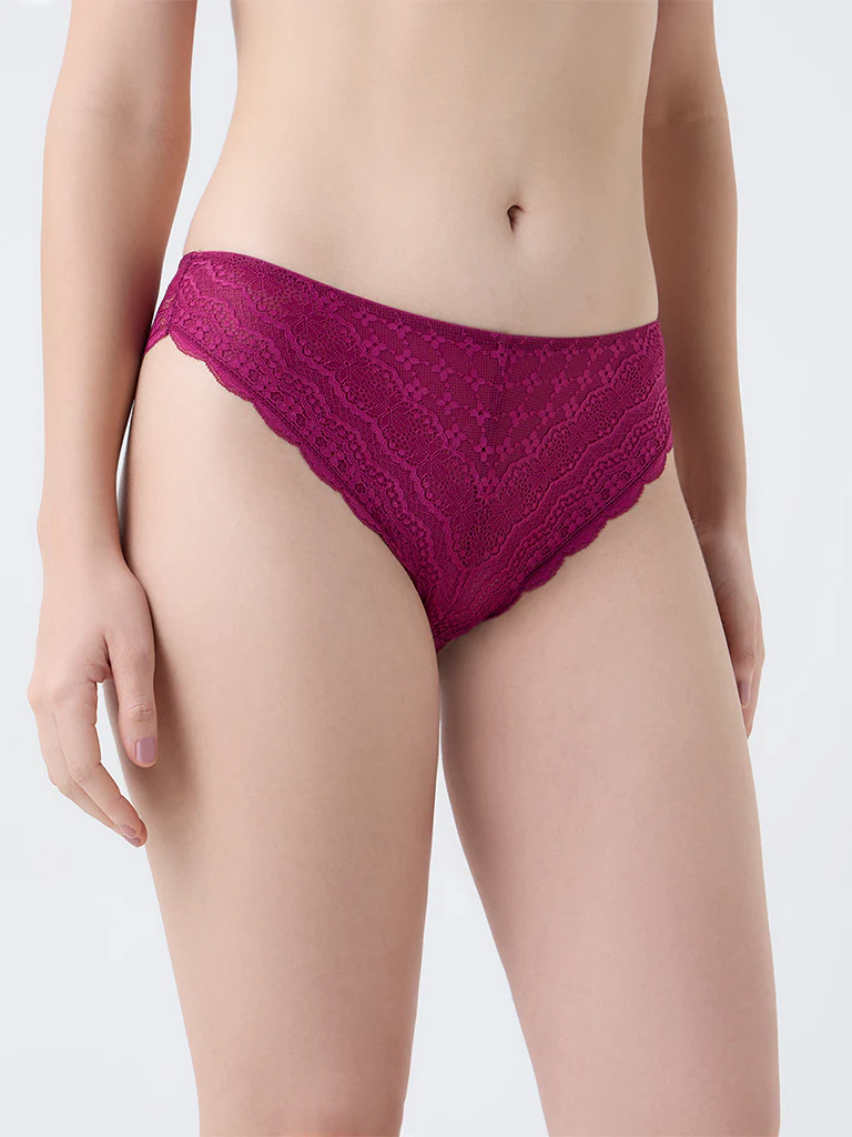 Wunderlove Magenta Lace Design Brazilian Briefs - Image 2