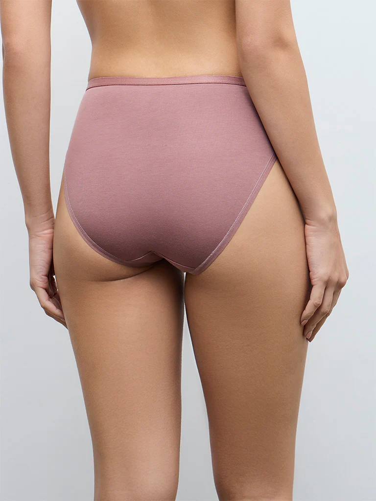 Wunderlove Mauve Bikini Cotton-Blend Briefs - Pack of 3 - Image 5