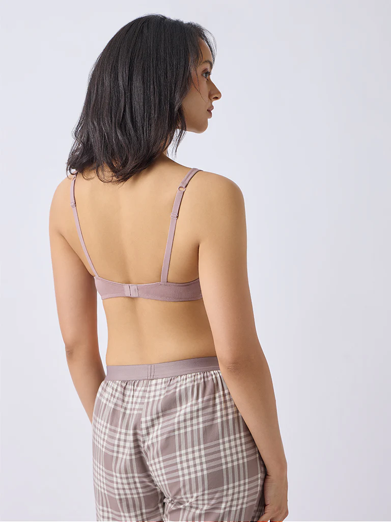 Wunderlove Mauve Cotton-Blend Padded Bra - Image 4