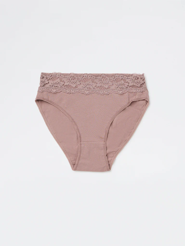 Wunderlove Mauve Lace Detailed Hi-Leg Cotton-Blend Briefs - Pack of 3 - Image 7