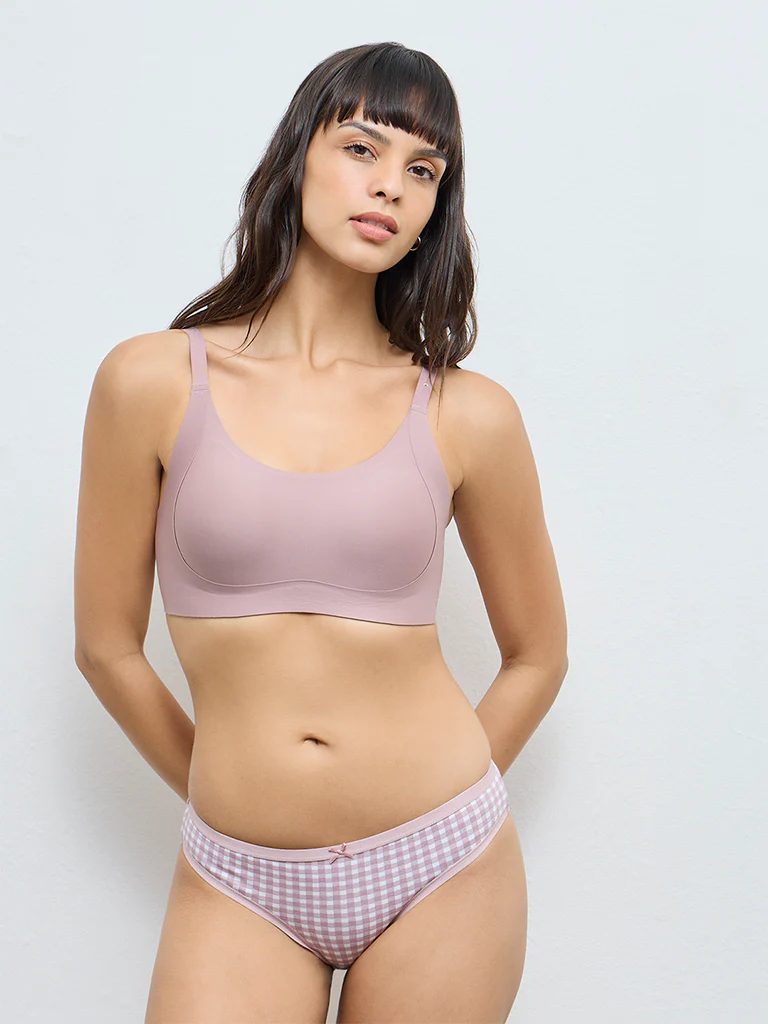 Wunderlove Mauve Printed Cotton-Blend Bikini Briefs - Pack of 3