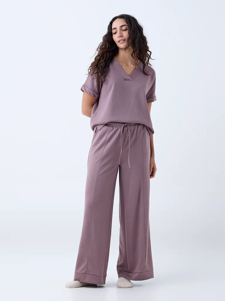 Wunderlove Mauve Solid High-Rise Pants