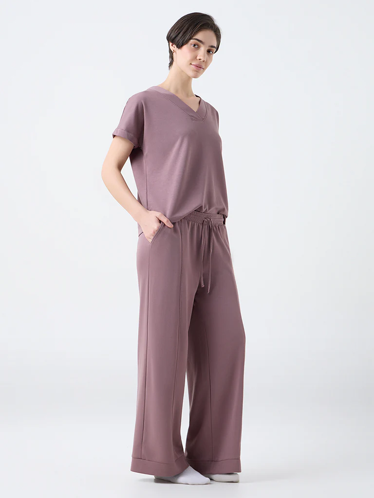 Wunderlove Mauve Solid High-Rise Pants