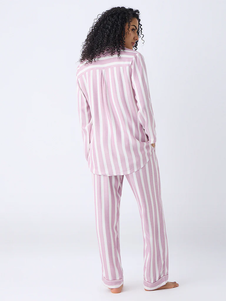 Wunderlove Mauve Striped Shirt and Pyjama Set - Image 4