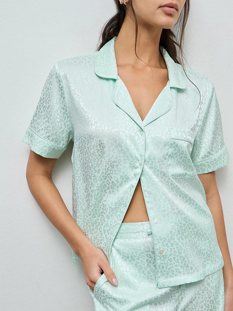 Wunderlove Mint Animal Jacquard Shirt and Shorts Set - Image 3