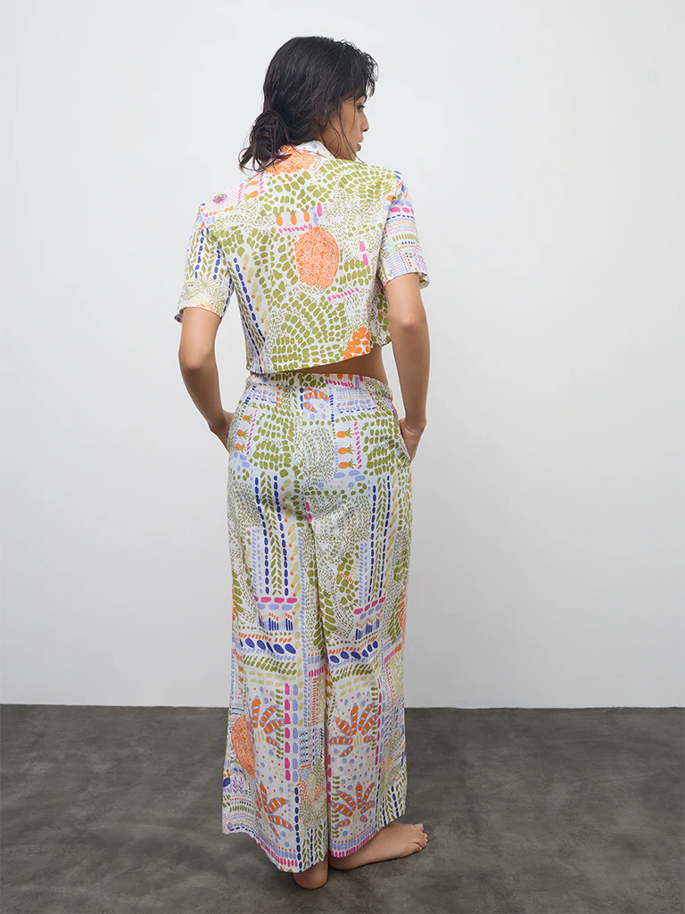 Wunderlove Multicolor Printed High-Rise Cotton Beach Pants - Image 4