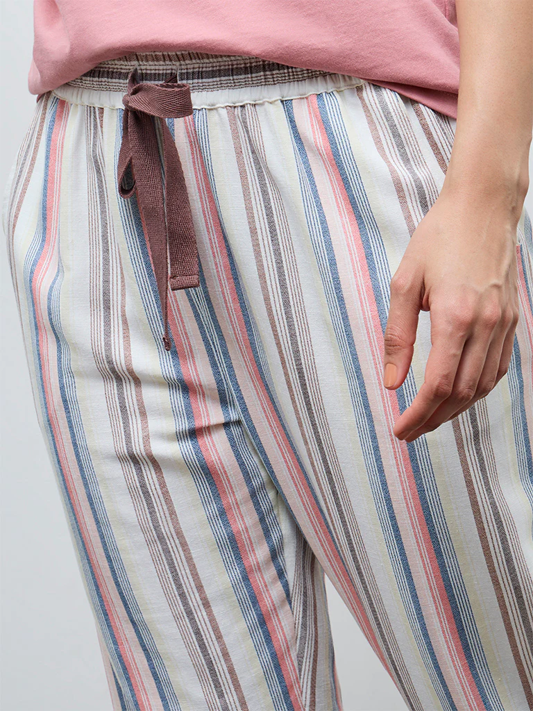 Wunderlove Multicolor Striped High-Rise Cotton Pants - Image 3