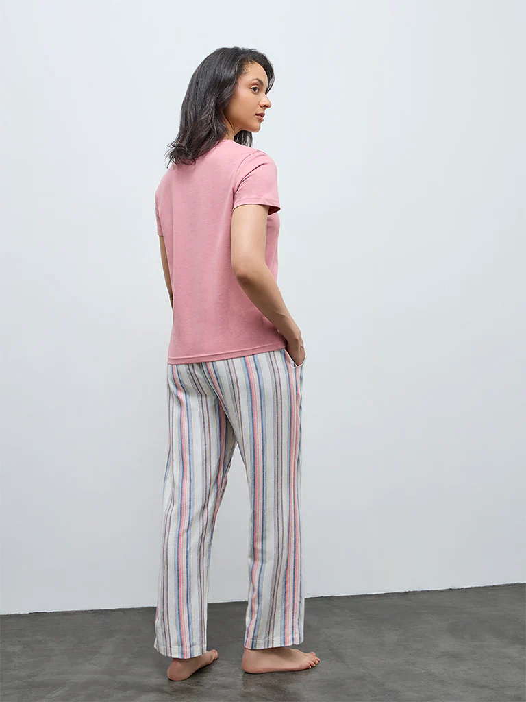 Wunderlove Multicolor Striped High-Rise Cotton Pants - Image 4