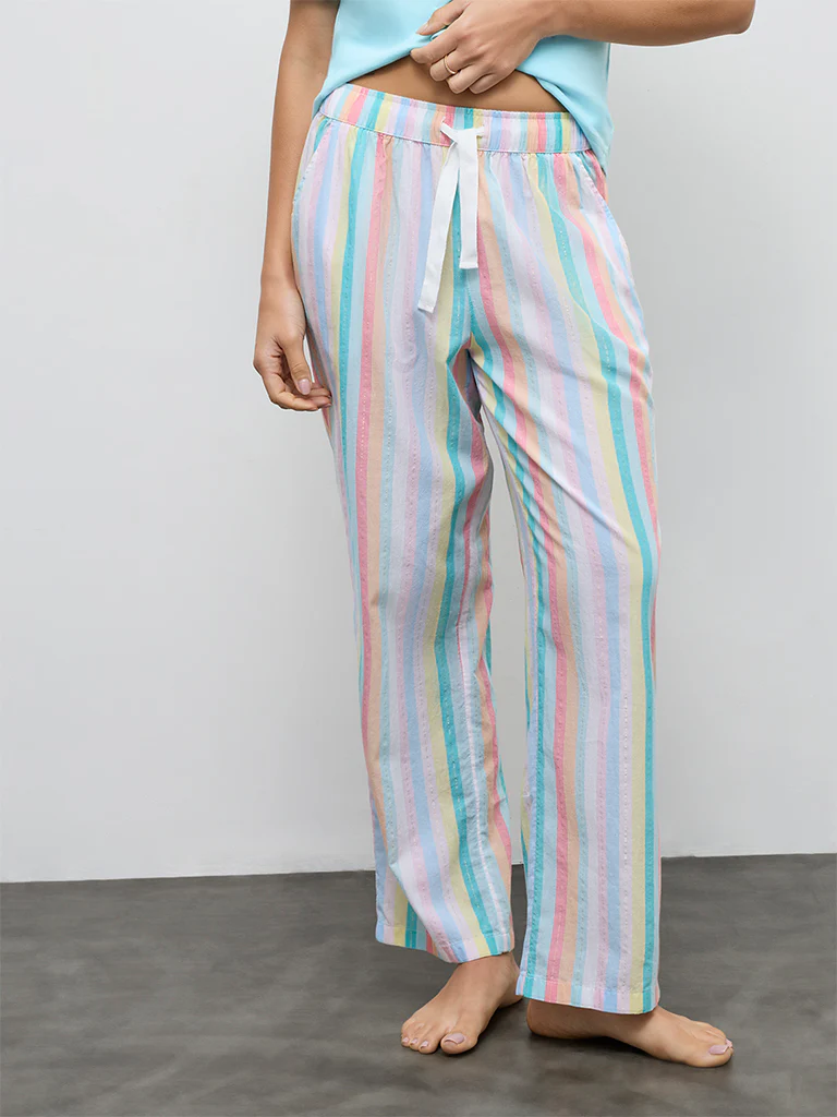 Wunderlove Multicolor Striped High-Rise Cotton Pants - Image 2