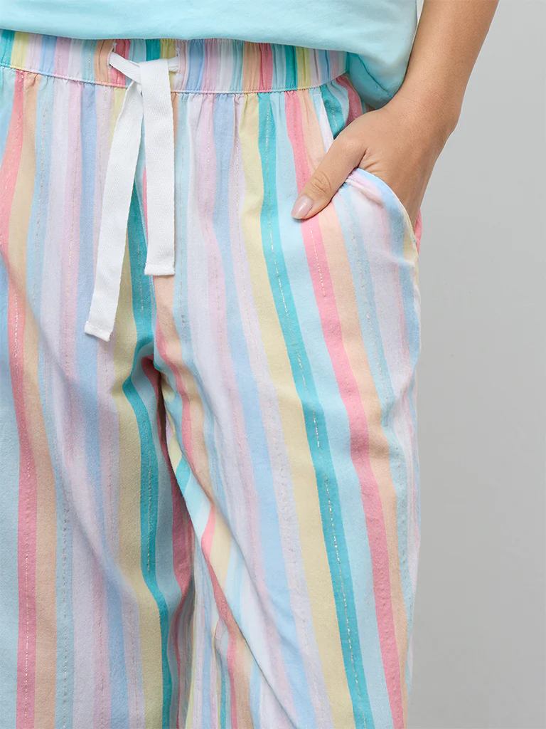 Wunderlove Multicolor Striped High-Rise Cotton Pants - Image 3