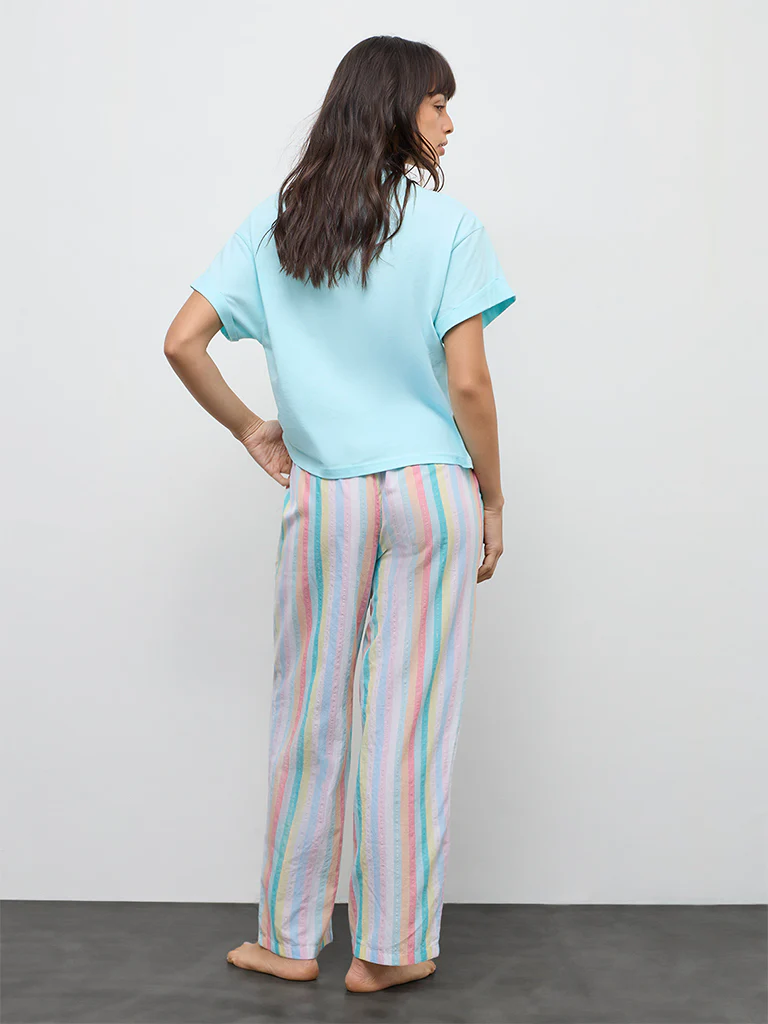 Wunderlove Multicolor Striped High-Rise Cotton Pants - Image 4