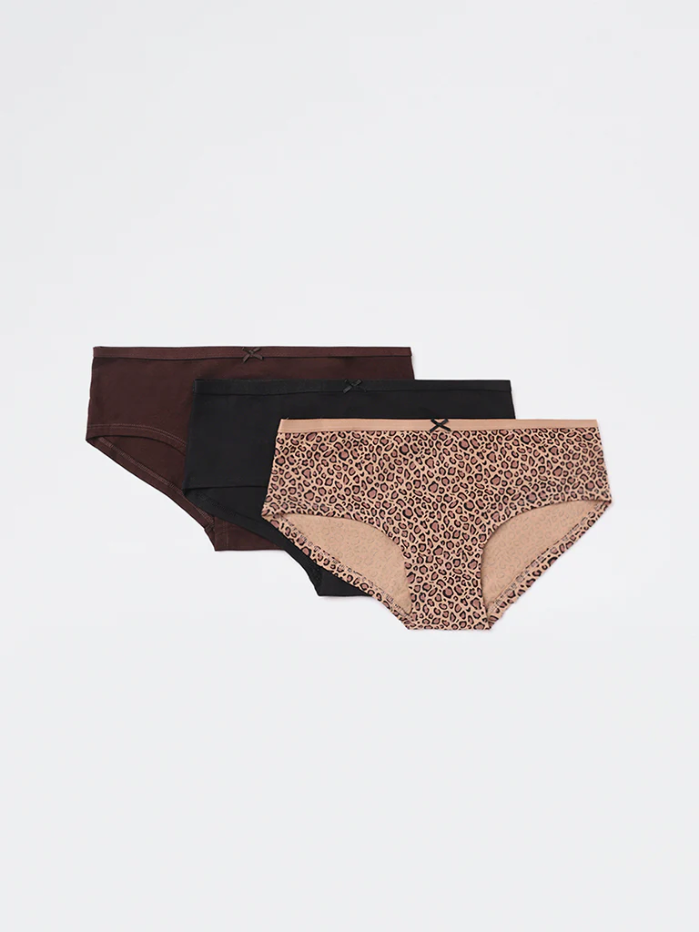 Wunderlove Multicolour Low-Rise Cotton-Blend Briefs - Pack of 3 - Image 2