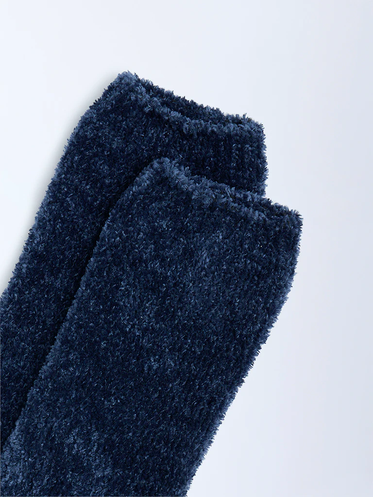 Wunderlove Navy Chenille Fuzzy Socks - Image 3
