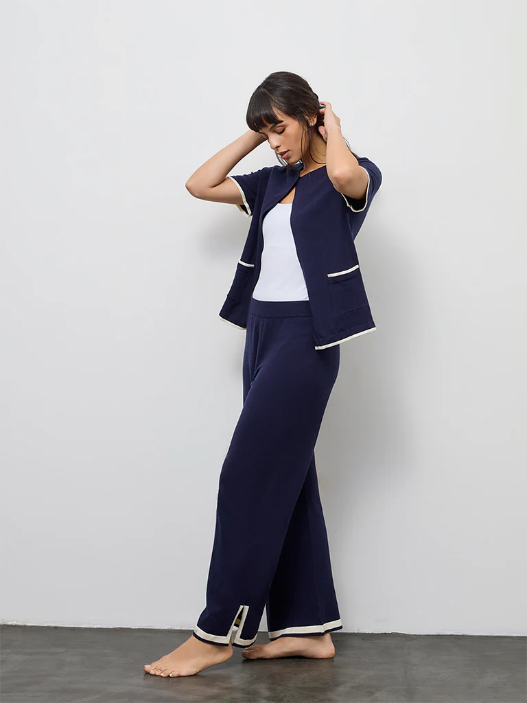 Wunderlove Navy Contrast Detailed Cardigan - Image 2