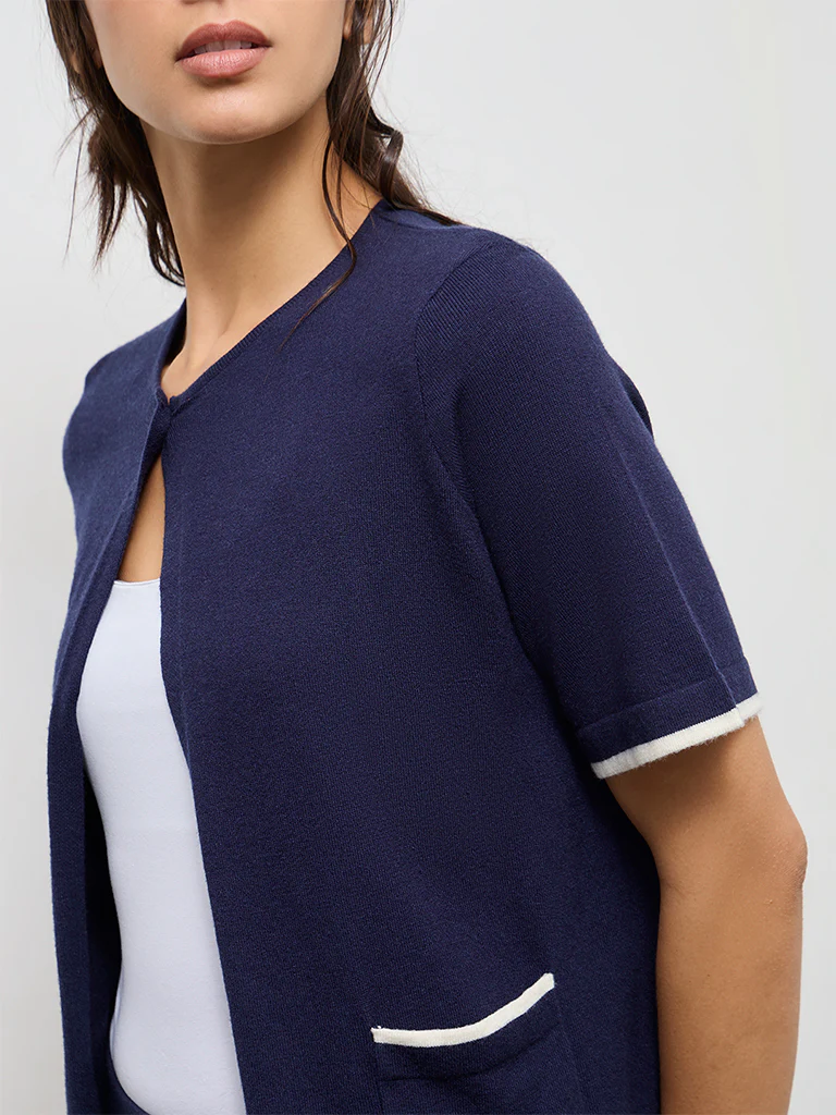 Wunderlove Navy Contrast Detailed Cardigan - Image 3