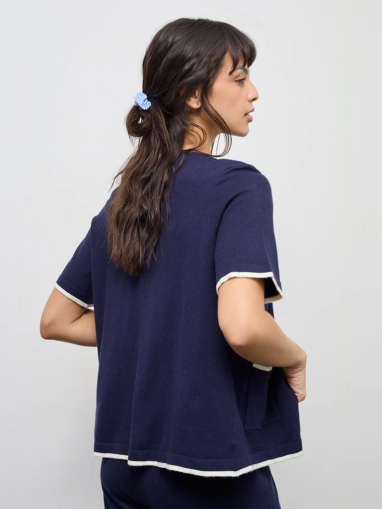 Wunderlove Navy Contrast Detailed Cardigan - Image 4