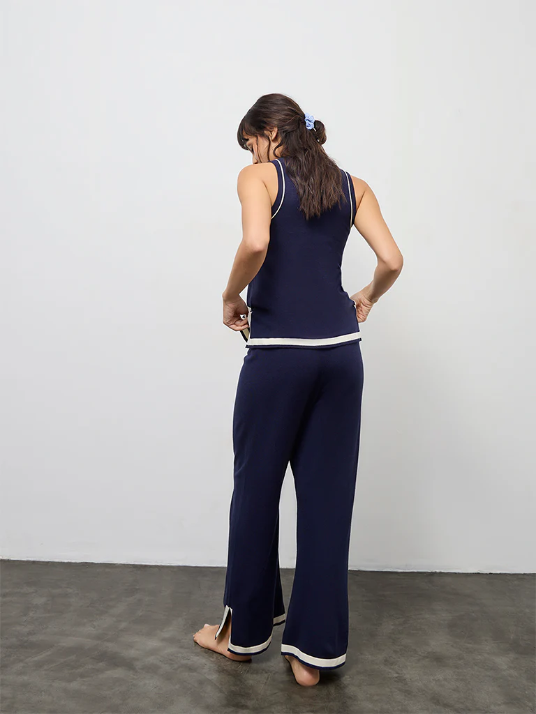 Wunderlove Navy Contrast Detailed High-Rise Pants - Image 4