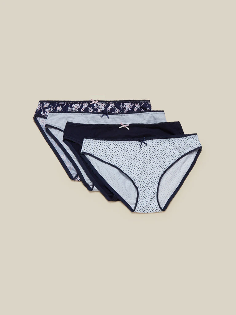 Wunderlove Navy Cotton Bikini Briefs - Pack of 4 - Image 3