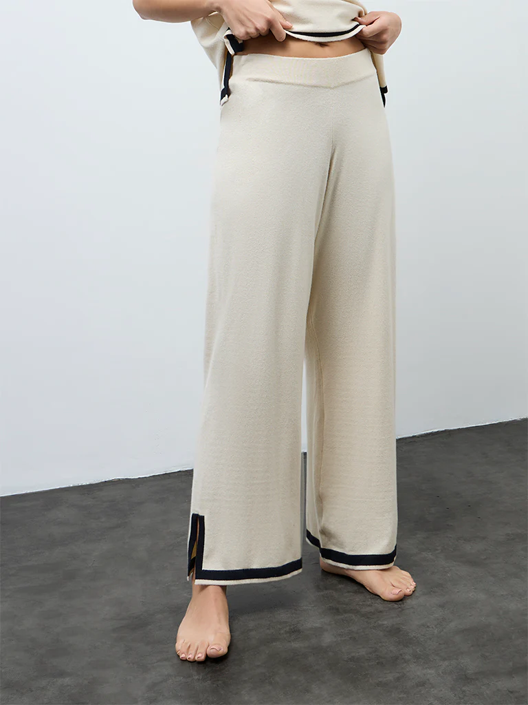 Wunderlove Off-White Contrast-Detailed High-Rise Pants - Image 2