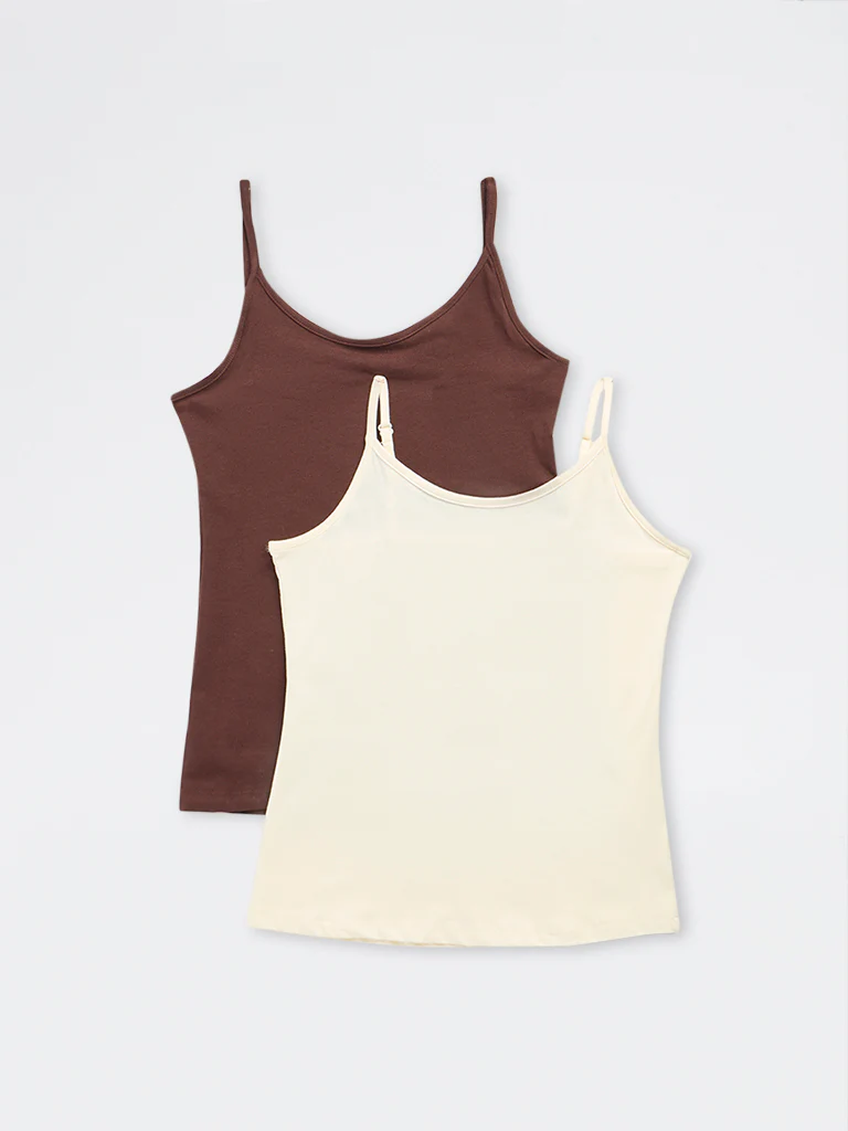 Wunderlove Off-White Cotton-Blend Camisole - Pack of 2 - Image 2