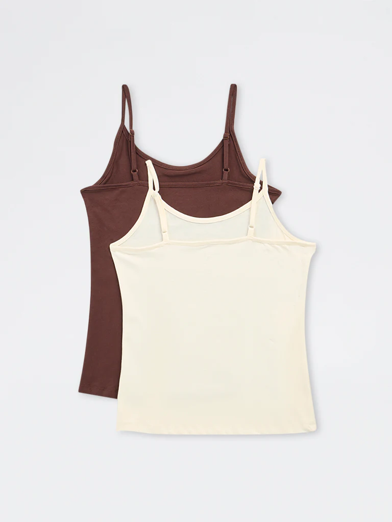 Wunderlove Off-White Cotton-Blend Camisole - Pack of 2 - Image 6