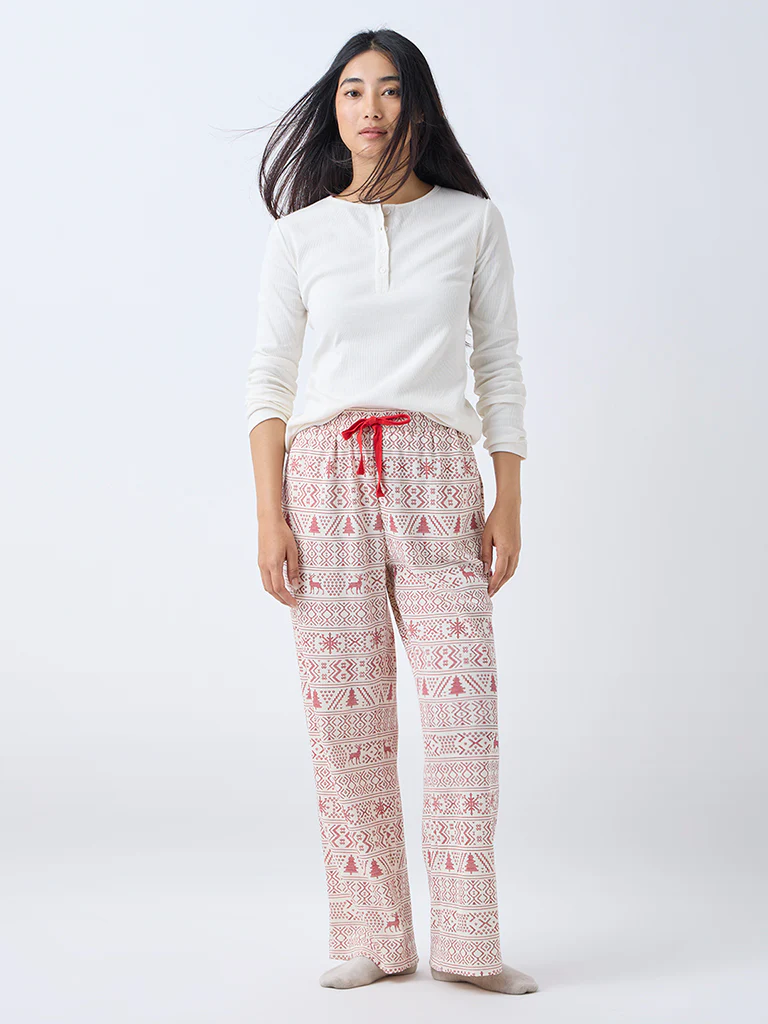 Wunderlove Off-White Ribbed Cotton-Blend Top - Image 2
