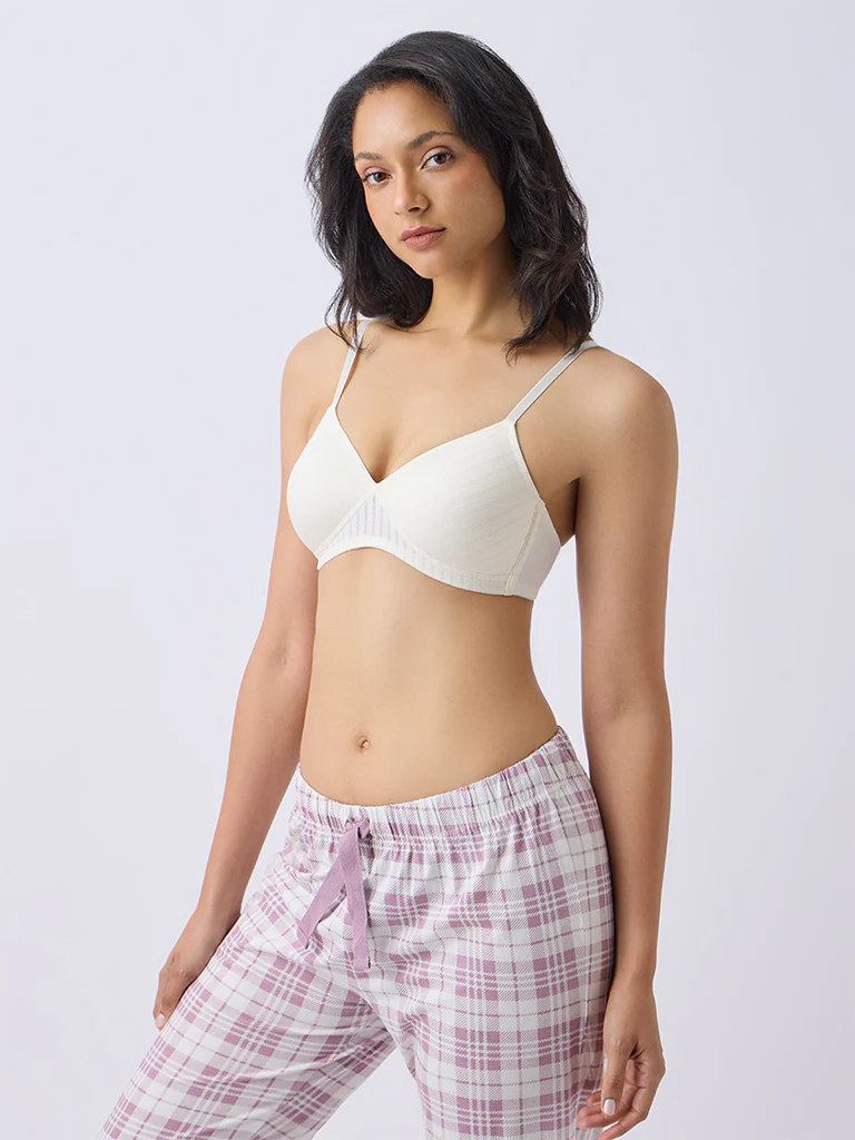Wunderlove Off-White Textured Padded Bra - Image 2