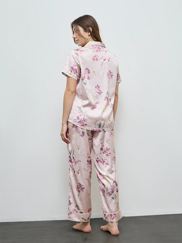 Wunderlove Peach Floral Shirt and Pyjama Set - Image 4