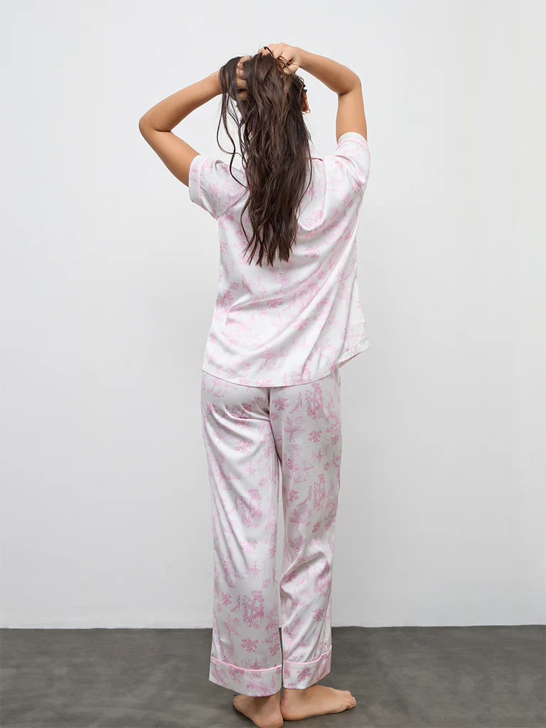 Wunderlove Pink Floral Printed Shirt and Pyjamas Set - Image 4