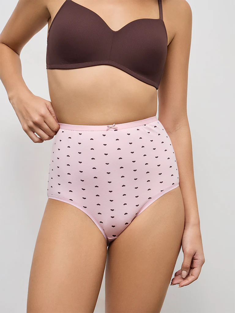 Wunderlove Pink Printed Cotton-Blend Full Briefs - Pack of 3 - Image 2