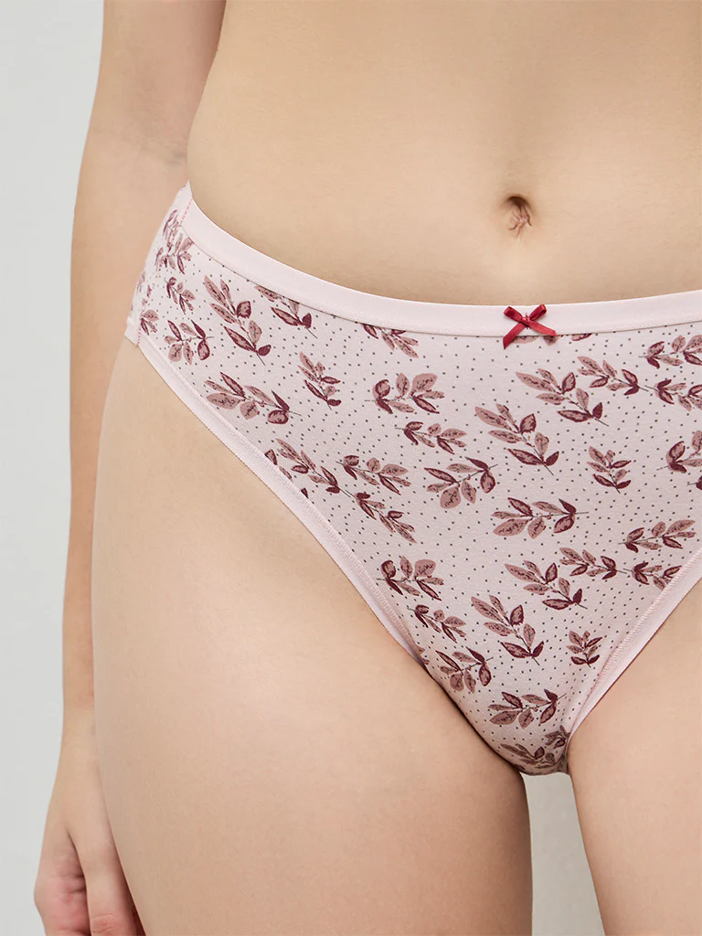 Wunderlove Pink Printed Cotton-Blend Hi-Leg Briefs - Pack of 3 - Image 4